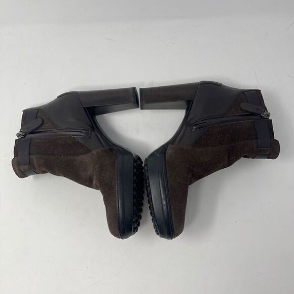 Tod's Women's Brown Suede Leather Round Toe Buckle Heeled Ankle Bootie Size 38 - Picture 2 of 7